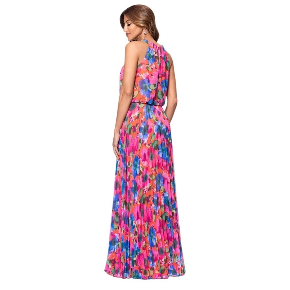 X by Xscape Floral Pleated Blouson Halter Maxi Dress Size 10 - Picture 2 of 11